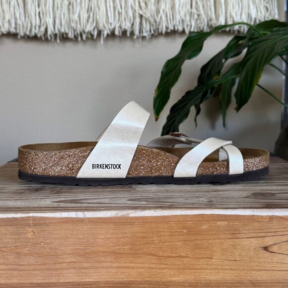 Birkenstock Mayari Graceful Pearl Irredescent Vegan Criss Cross Thong Sandal - Picture 10 of 14
